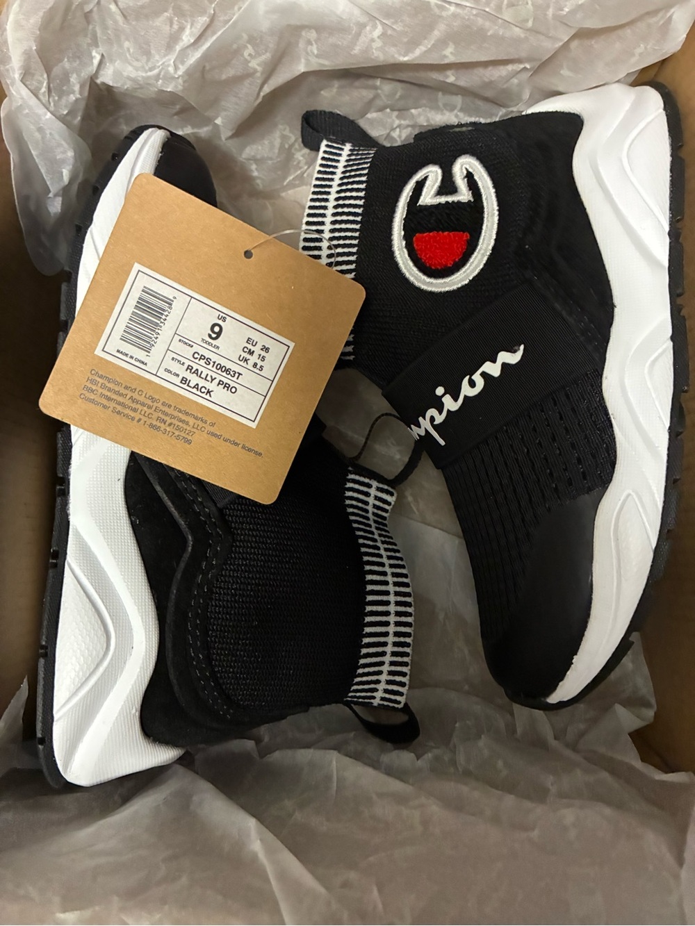 Champion Black Slip-On Kids Sneakers with Red Logo Accent